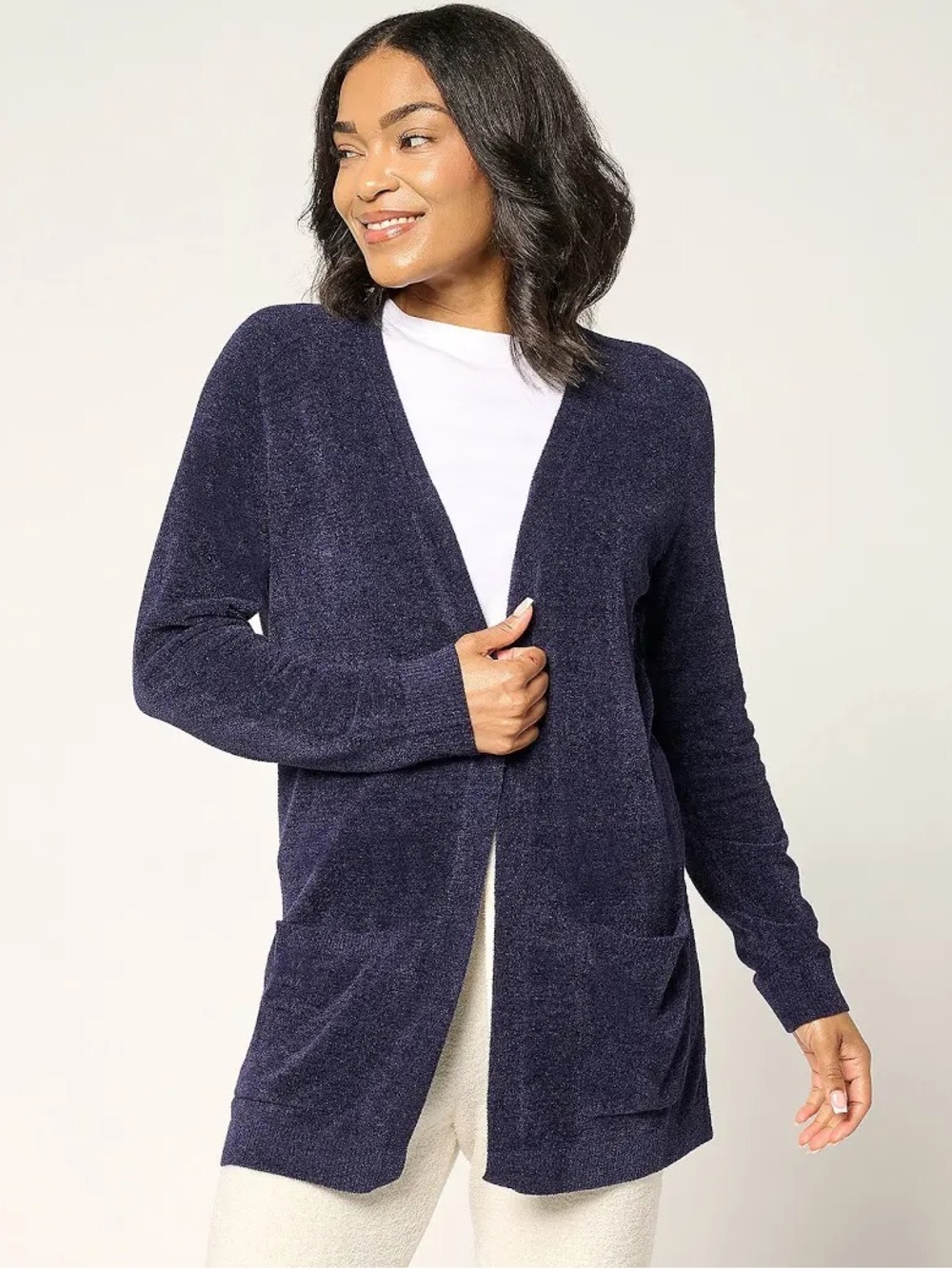 NWT Barefoot Dreams CozyChic Ultra Lite Sunrise Cardigan in Oxford Navy Size XL